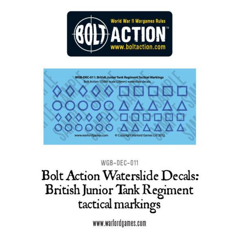Bolt Action  British Junior Tank Regiment tactical markings  decal sheet