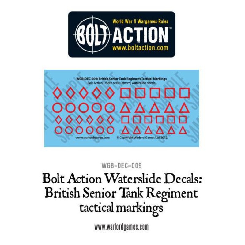 Bolt Action British Senior Tank Regiment tactical markings decal sheet