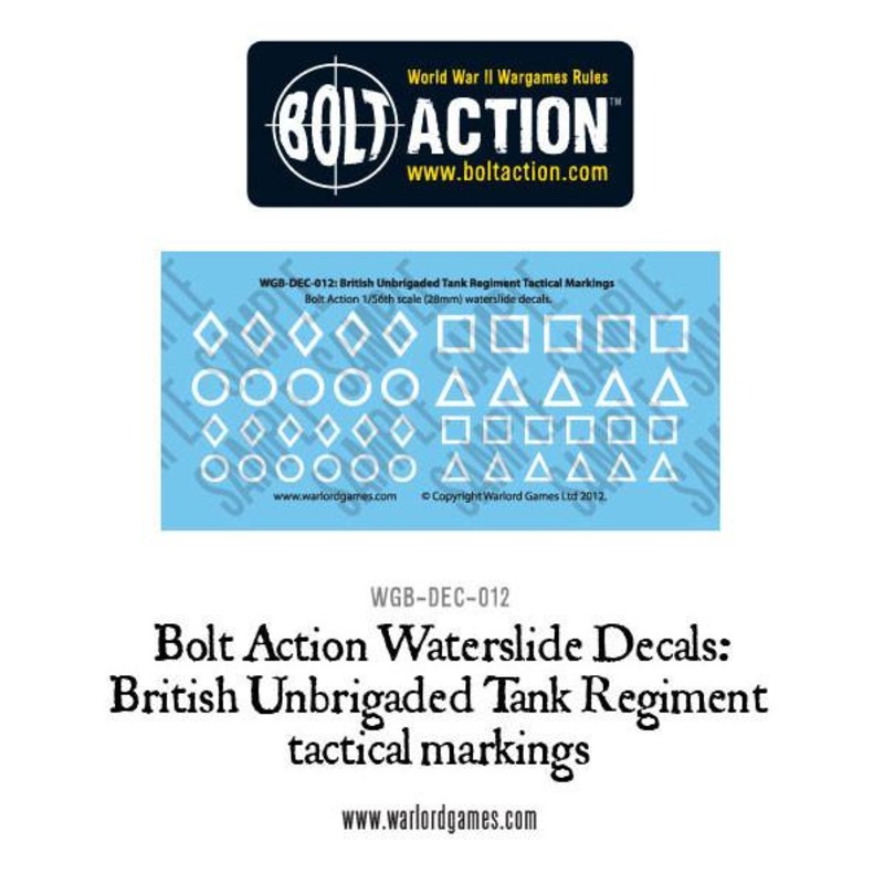 Bolt Action  British Unbrigaded Tank Regiment tactical markings  - white decal sheet