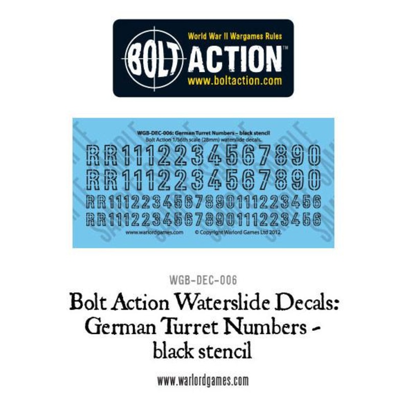 Bolt Action German Turret Numbers - black stencil decal sheet