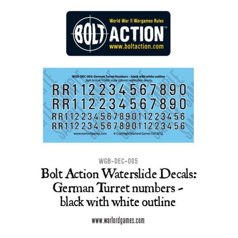 Bolt Action German Turret numbers - black with white outline decal sheet