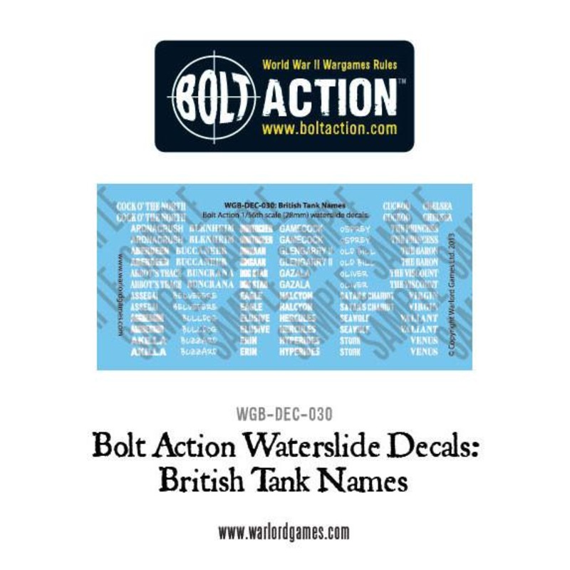 Bolt Action British Tank names decals