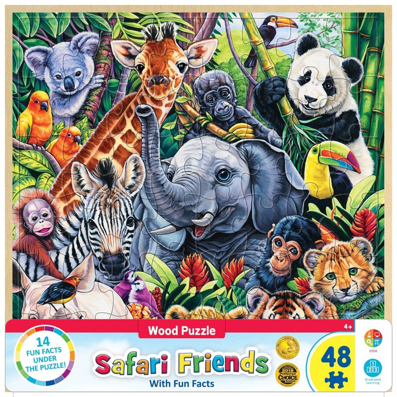 Wood Fun Facts - Safari Friends 48 Piece Wood Jigsaw Puzzle