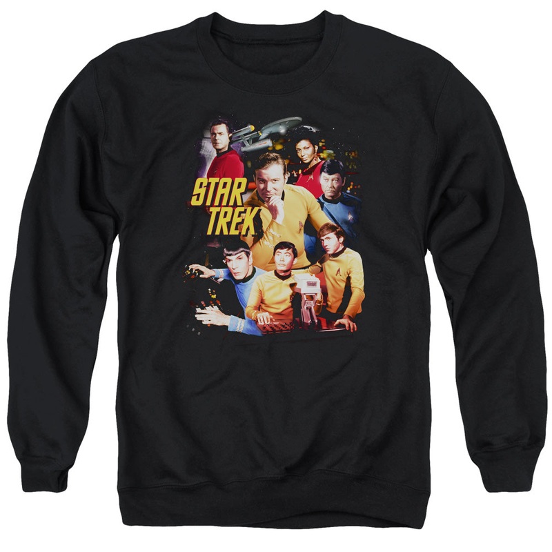 Star Trek - At The Controls - Adult Crewneck Sweatshirt - Black