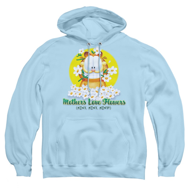 Garfield - Mothers Love Flowers - Adult Pull-over Hoodie - Light Blue