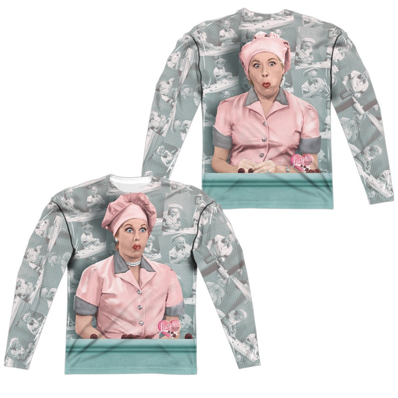 I Love Lucy - Chocolate Belt (Front/back Print) - Long Sleeve Adult Poly Crew  - White T-shirt