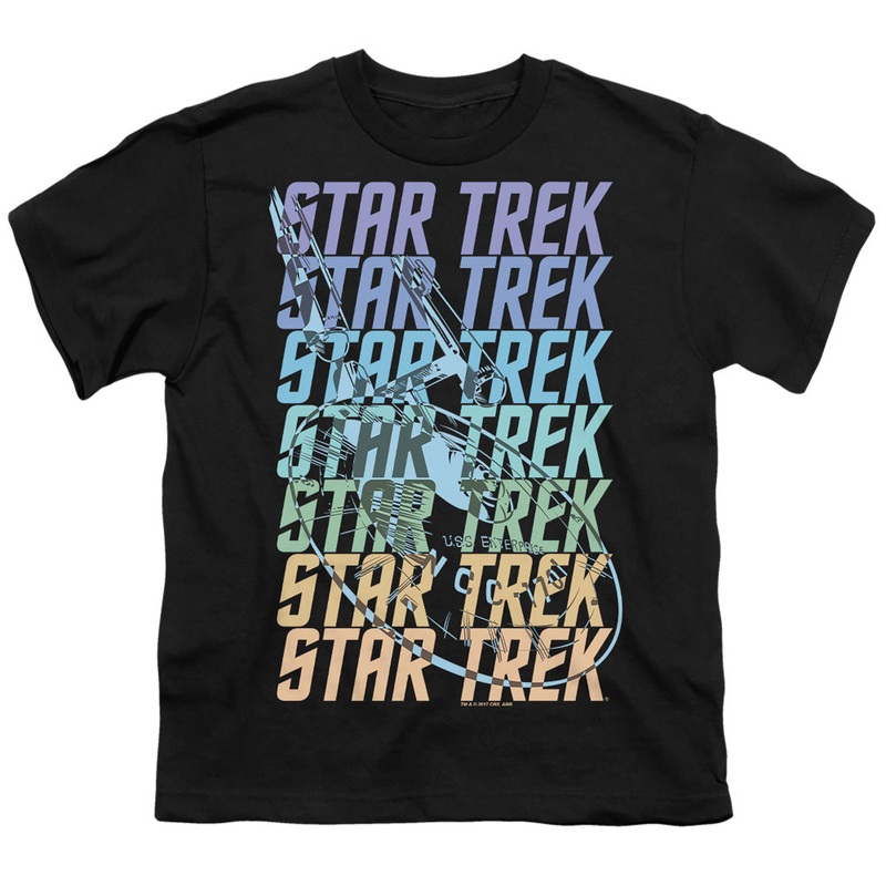 Star Trek - Multi Logo Enterprise - Short Sleeve Youth 18/1 - Black T-shirt