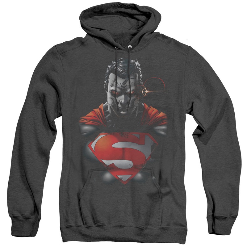 Superman - Heat Vision Charged - Adult Heather Hoodie - Black