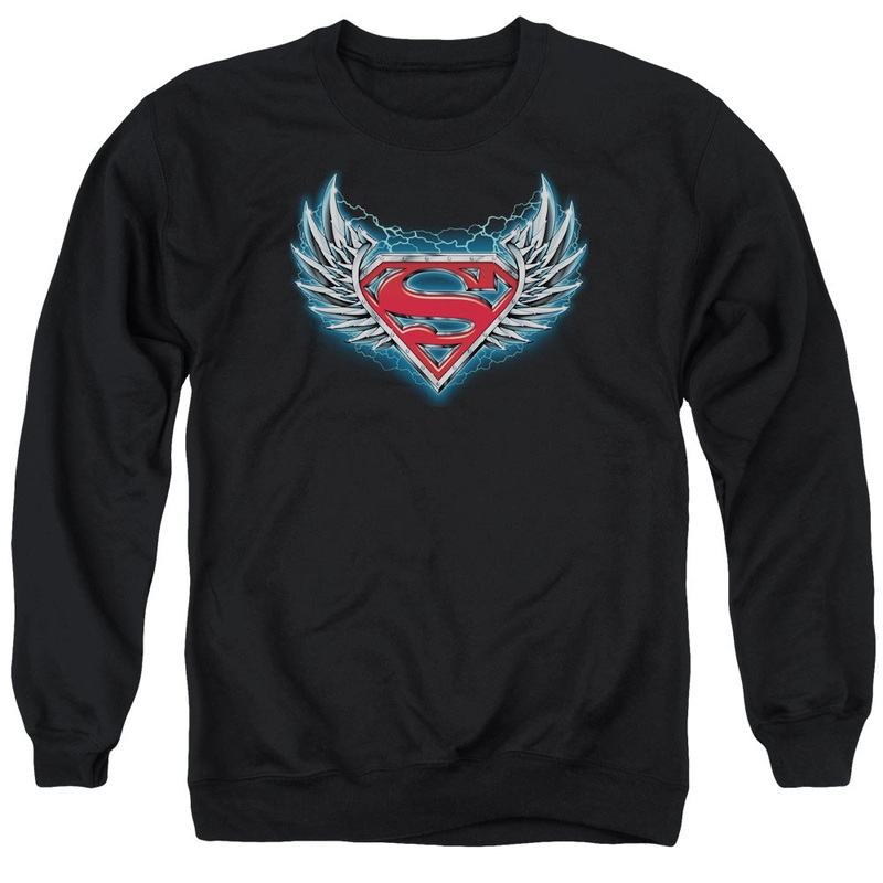 Superman - Steel Wings Logo - Adult Crewneck Sweatshirt - Black