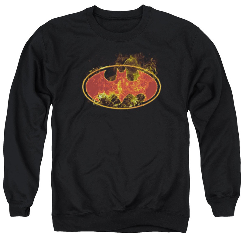 Batman - Flames Logo - Adult Crewneck Sweatshirt - Black