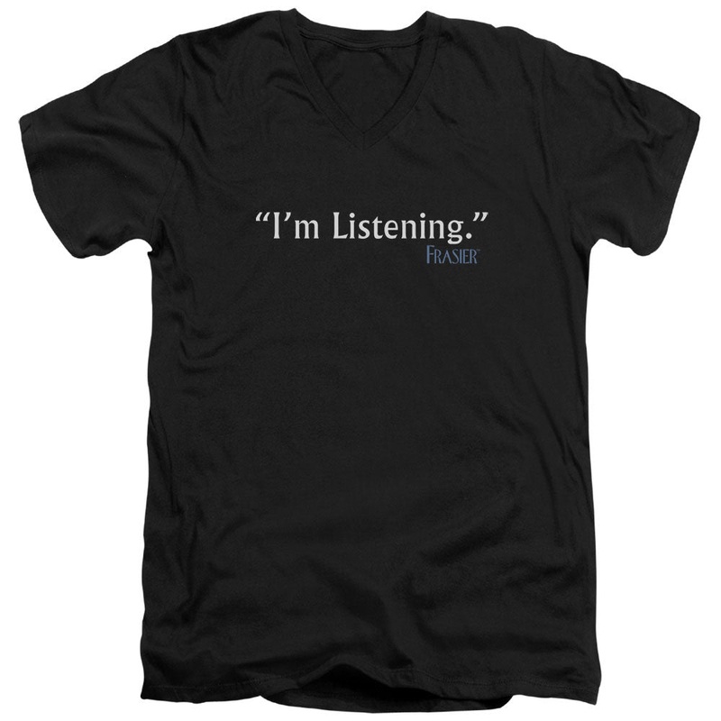 Frasier - Im Listening - Short Sleeve Adult V-neck - Black T-shirt
