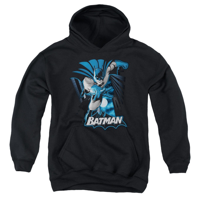 Jla - Batman Blue & Gray - Youth Pull-over Hoodie - Black