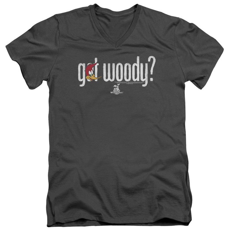 Woody Woodpecker - Got Woody - Short Sleeve Adult V-neck - Charcoal T-shirt