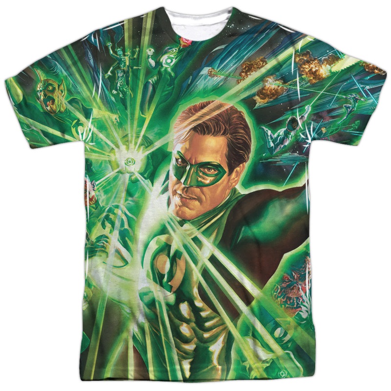 Green Lantern - Lantern Burst -  Short Sleeve Adult 100% Poly Crew - White T-shirt