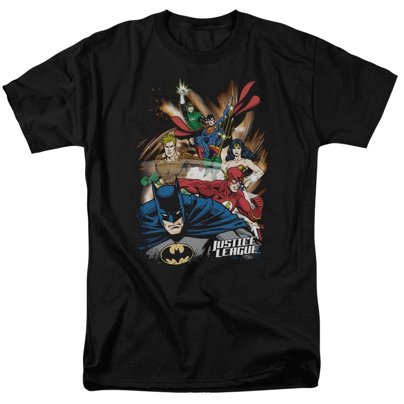Jla - Starburst - Short Sleeve Adult 18/1 - Black T-shirt