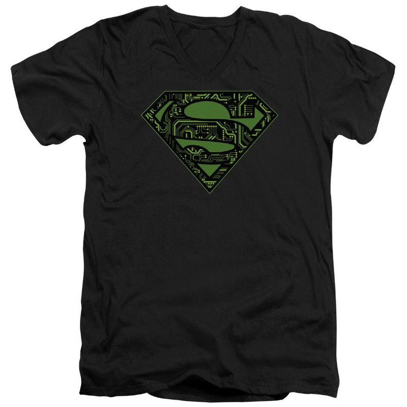 Superman - Circuits Shield - Short Sleeve Adult V-neck - Black T-shirt