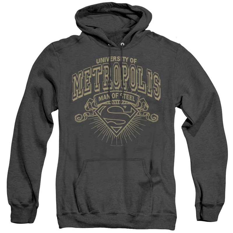 Superman - University Of Metropolis - Adult Heather Hoodie - Black