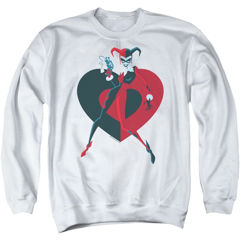 Batman - Harely  Heart - Adult Crewneck Sweatshirt - White