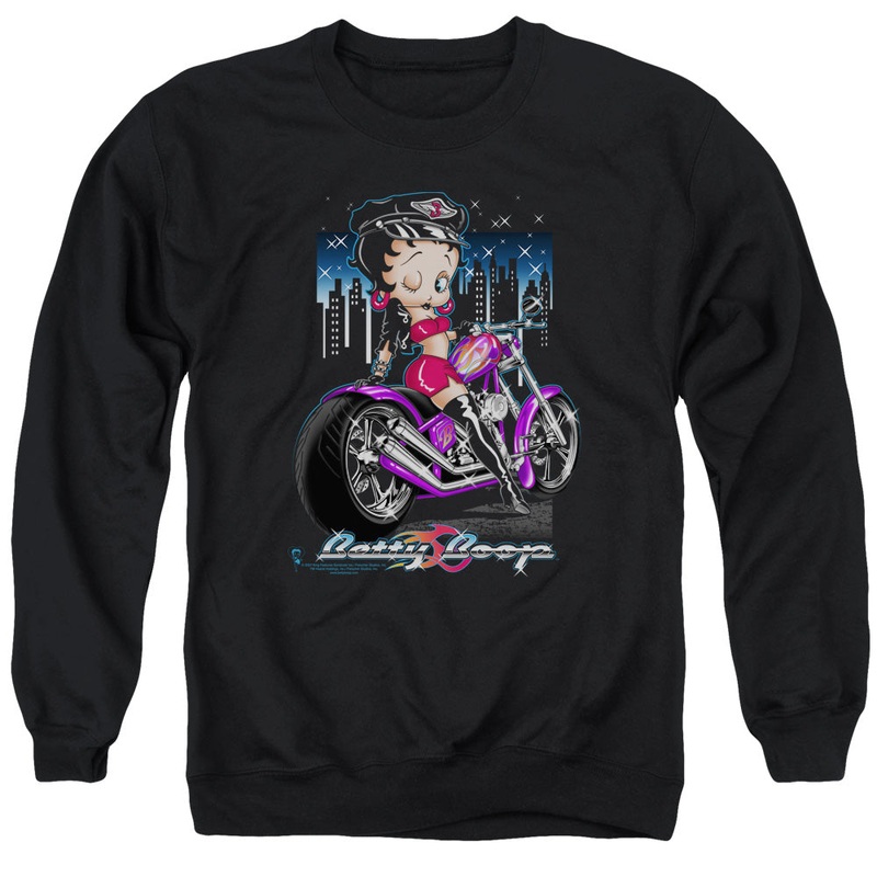 Betty Boop - City Chopper - Adult Crewneck Sweatshirt - Black