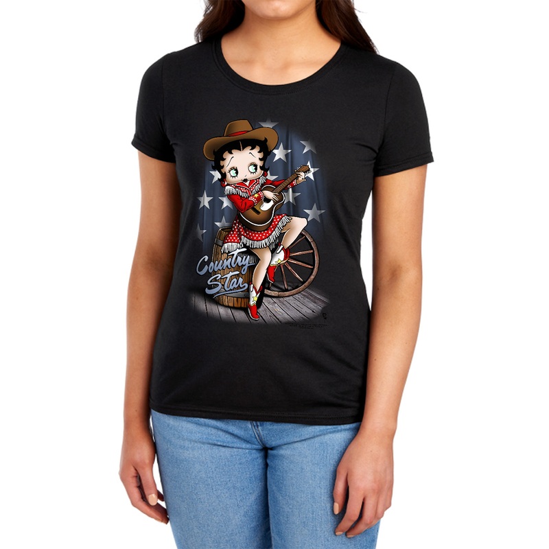 Betty Boop - Country Star - Short Sleeve Womens Tee - Black T-shirt