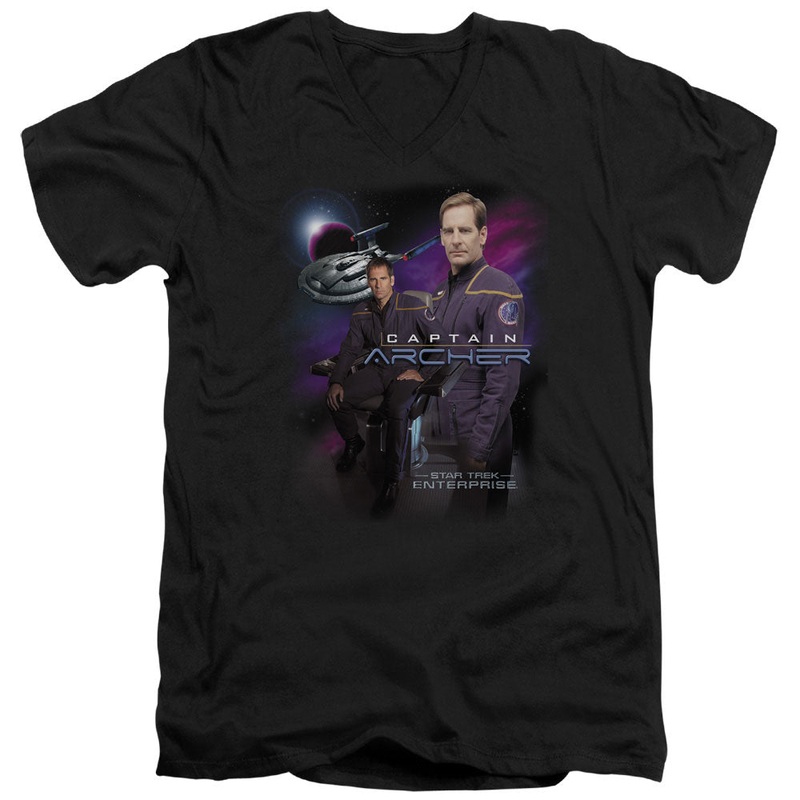 Star Trek - Captain Archer - Short Sleeve Adult V-neck - Black T-shirt