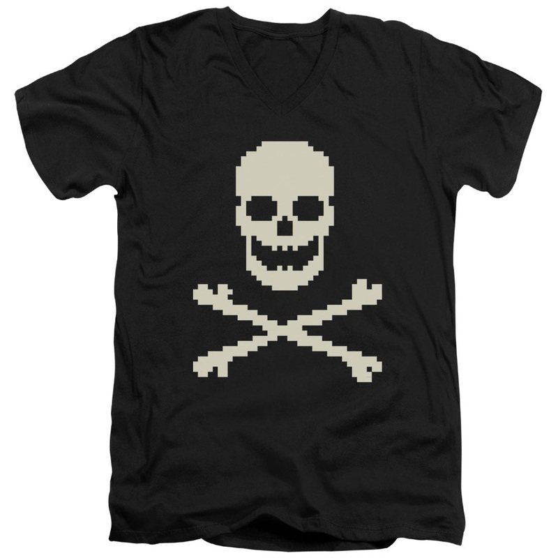 8 Bit Roger - Short Sleeve Adult V-neck - Black T-shirt