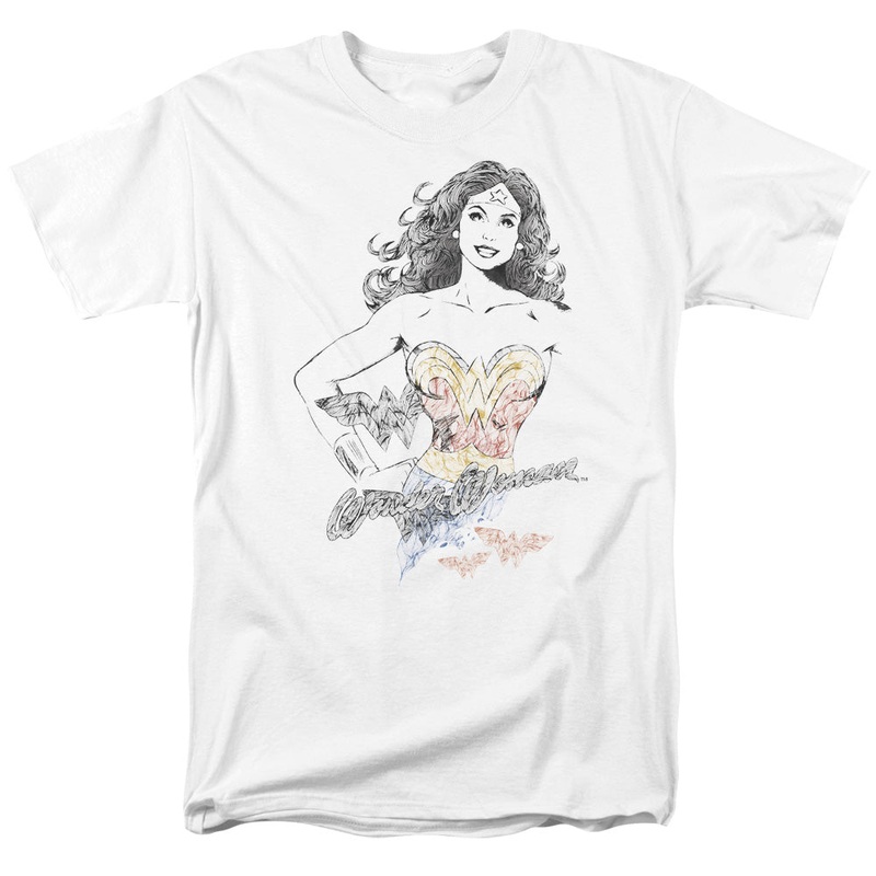 Dco Jla - Wonder Squiggles - Short Sleeve Adult 18/1 - White T-shirt