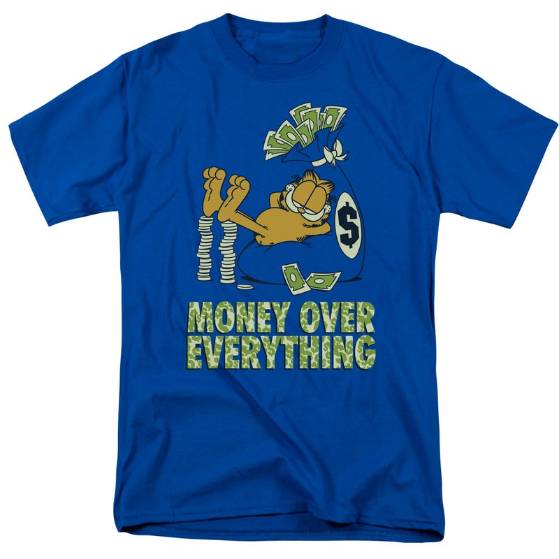 Garfield - Money Is Everything - Short Sleeve Adult 18/1 - Royal Blue T-shirt