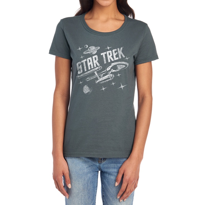 Star Trek - Through Space - Short Sleeve Womens Tee - Charcoal T-shirt