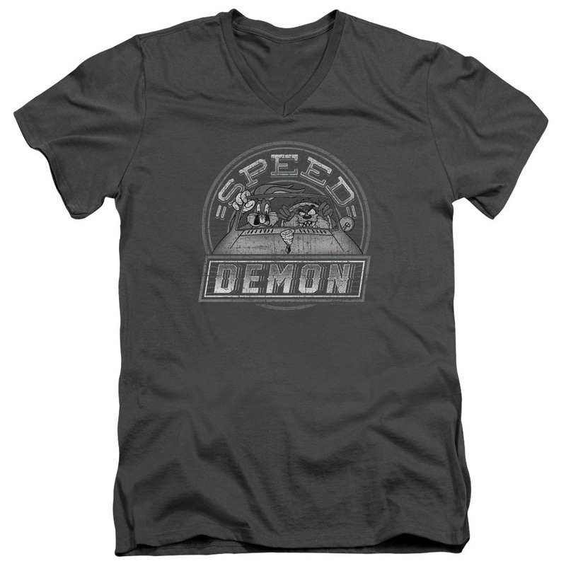 Looney Tuneshort Sleevepeed Demon-s - S Adult V-neck 30/1 - Charcoal T-shirt