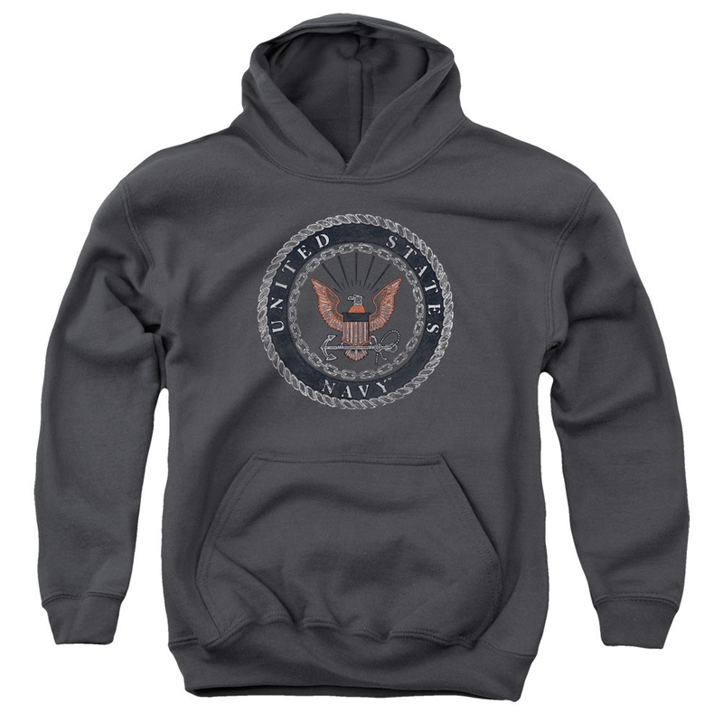 Navy - Rough Emblem - Youth Pull-over Hoodie - Charcoal