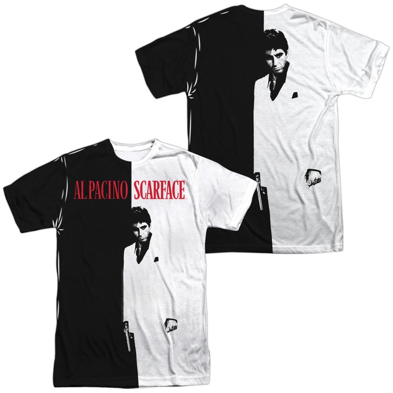 Scarface - Big Poster (Front/back Print) -  Short Sleeve Adult 100% Poly Crew - White T-shirt