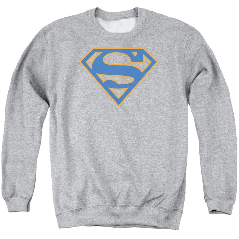 Superman - Blue & Orange Shield - Adult Crewneck Sweatshirt - Athletic Heather