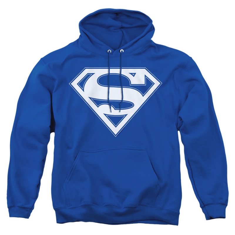 Superman - Blue & White Shield - Adult Pull-over Hoodie - Royal Blue