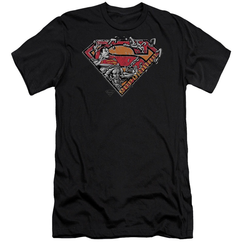 Superman - Breaking Chain Logo-premuim Canvas Adult Slim Fit 30/1 - Black