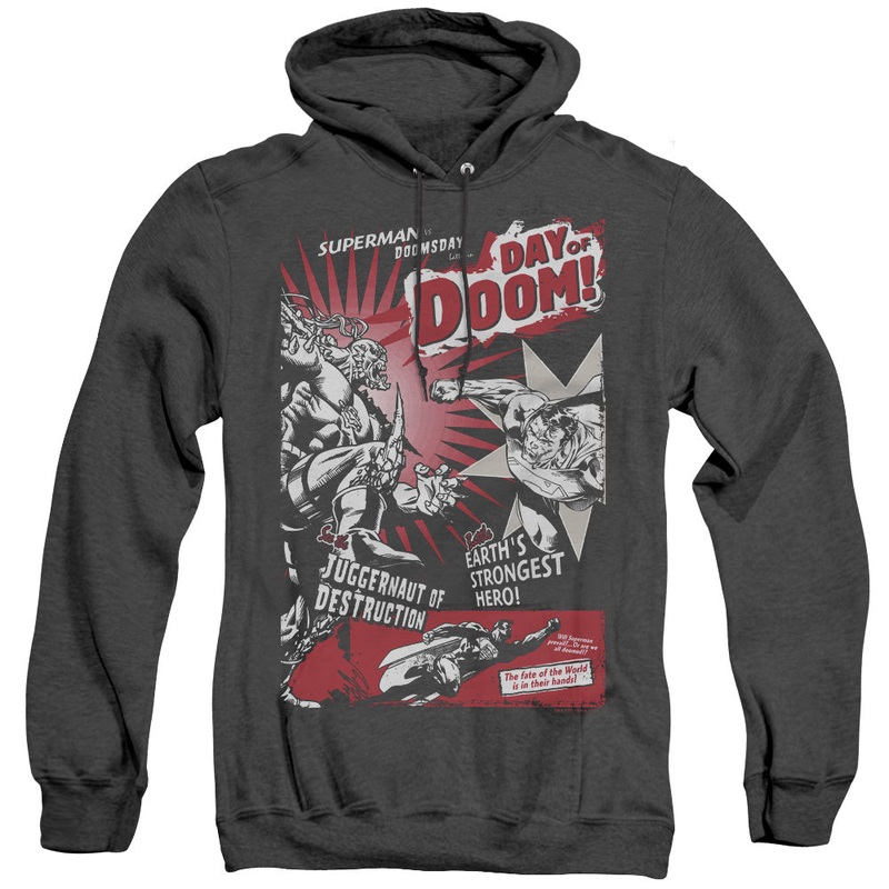 Superman - Day Of Doom - Adult Heather Hoodie - Black