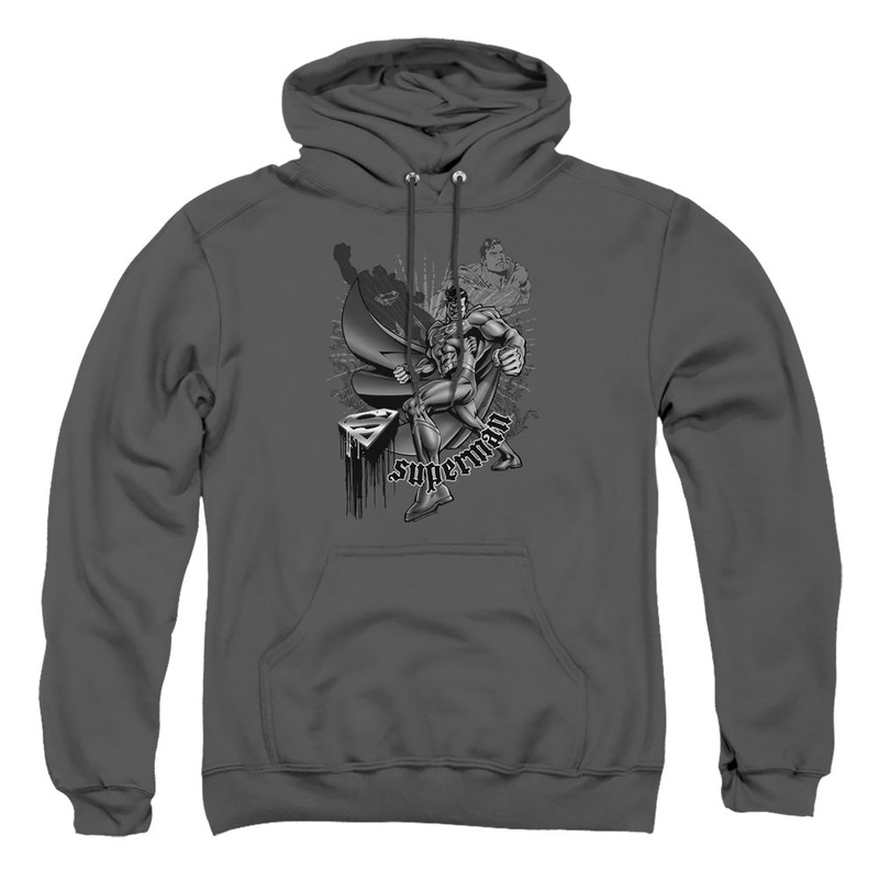 Superman - Fight And Flight - Adult Pull-over Hoodie - Charcoal