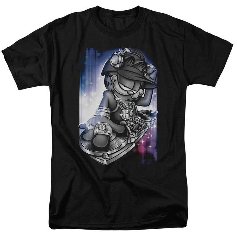 Garfield - Dj Lazy - Short Sleeve Adult 18/1 - Black T-shirt