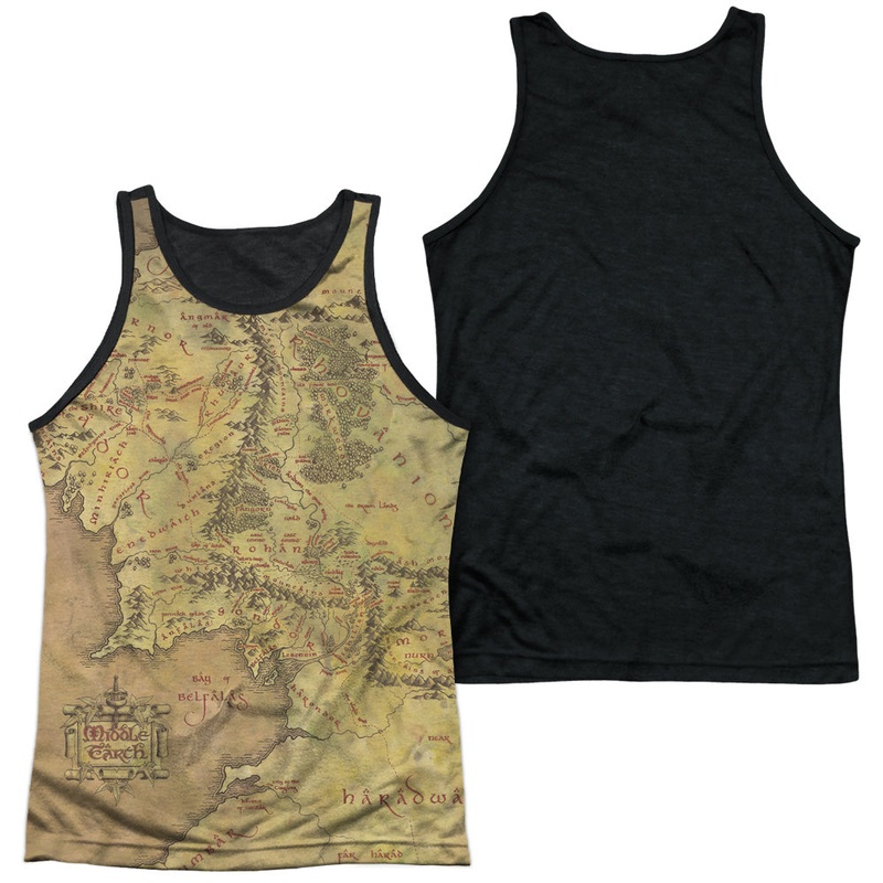 Lor - Middle Earth Map - Adult Poly Tank Top Black Back - White