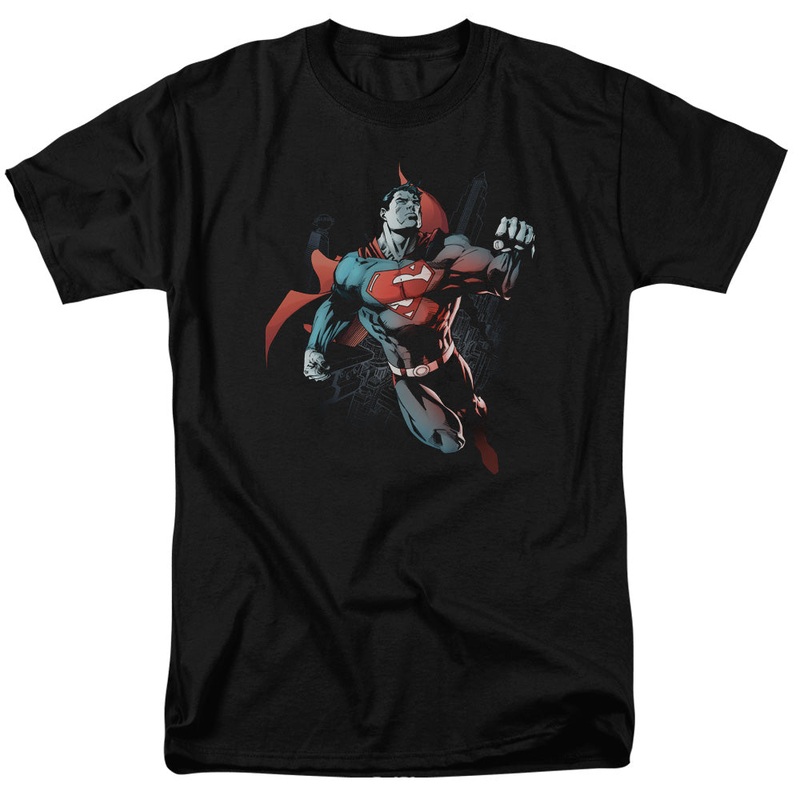 Superman - Up In The Sky - Short Sleeve Adult 18/1 - Black T-shirt