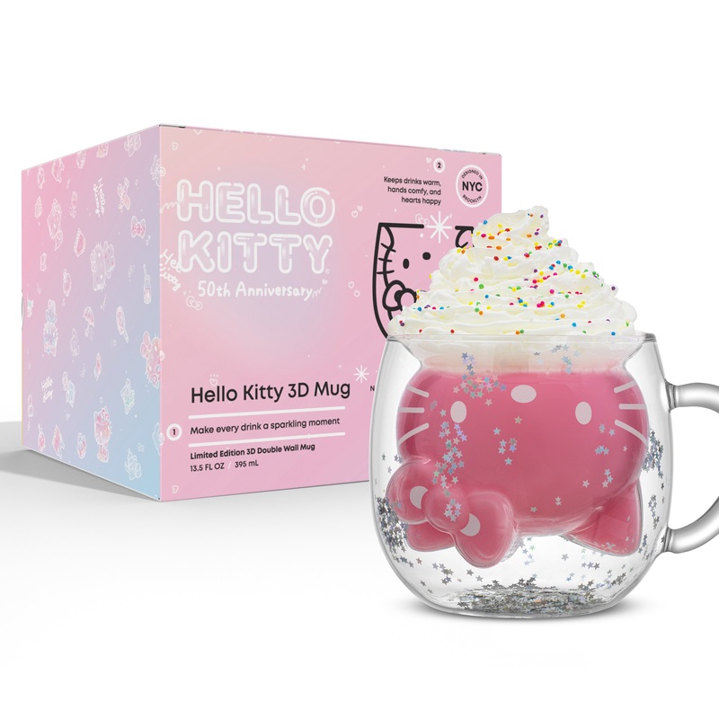 JoyJolt Hello Kitty 50th Anniversary Limited Edition 3D Double Wall Glass Mug